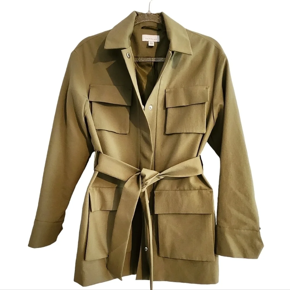 Topshop utility blazer in khaki olive size 2 - Picture 3 of 7